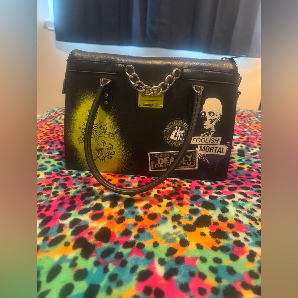 Haunted Mansion Black and Purple Graphic Satchel Bag - Picture 3 of 6